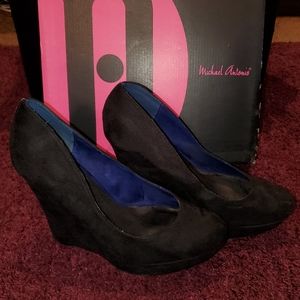 Black Suede Closed Toe Wedges Size 10